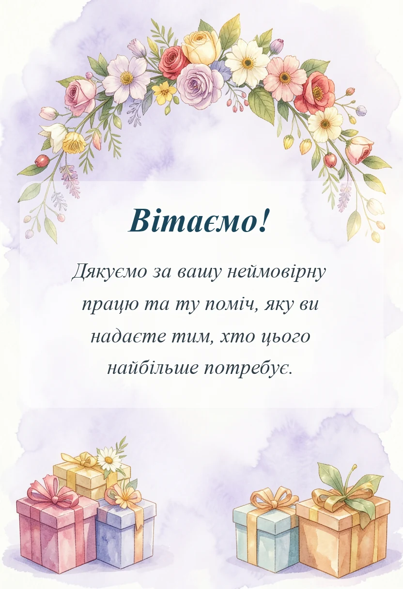вітальна листівка - подяка благодійному фонду своїми словами