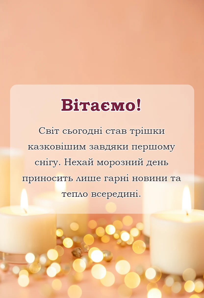 вітальна листівка - привітання з першим снігом гарного дня
