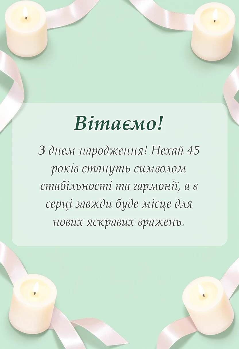 вітальна листівка - привітання з 45-річчям чоловікові