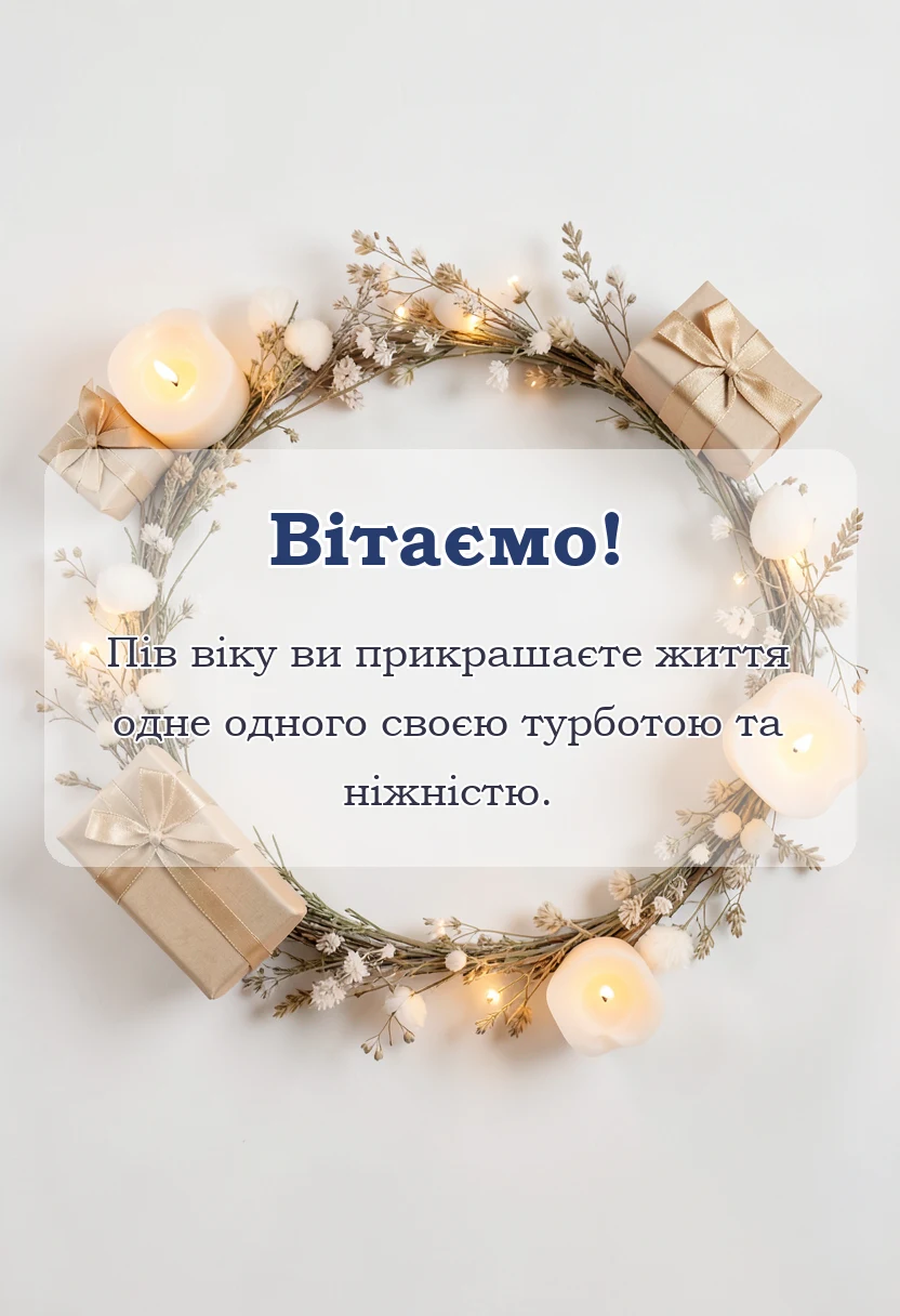 вітальна листівка - привітання на золоте весілля в прозі