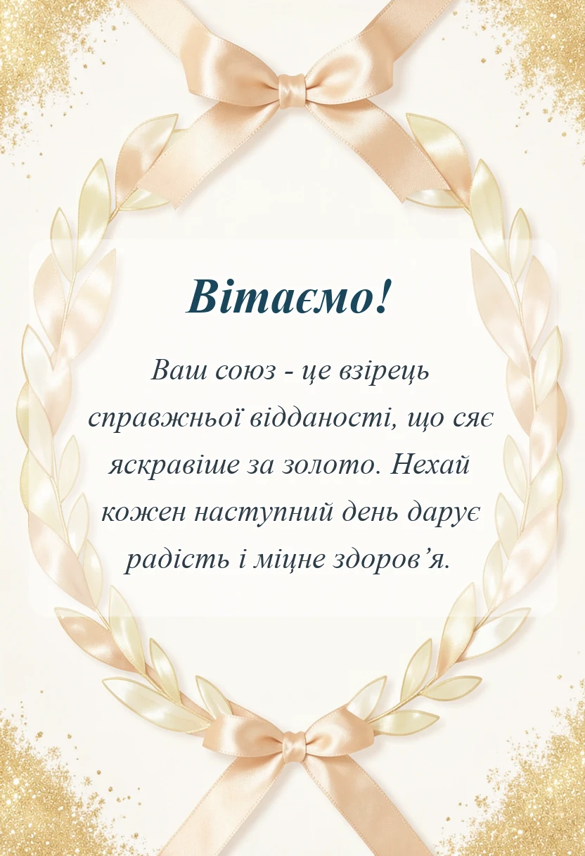 листівка з побажанням - привітання з золотим весіллям своїми словами