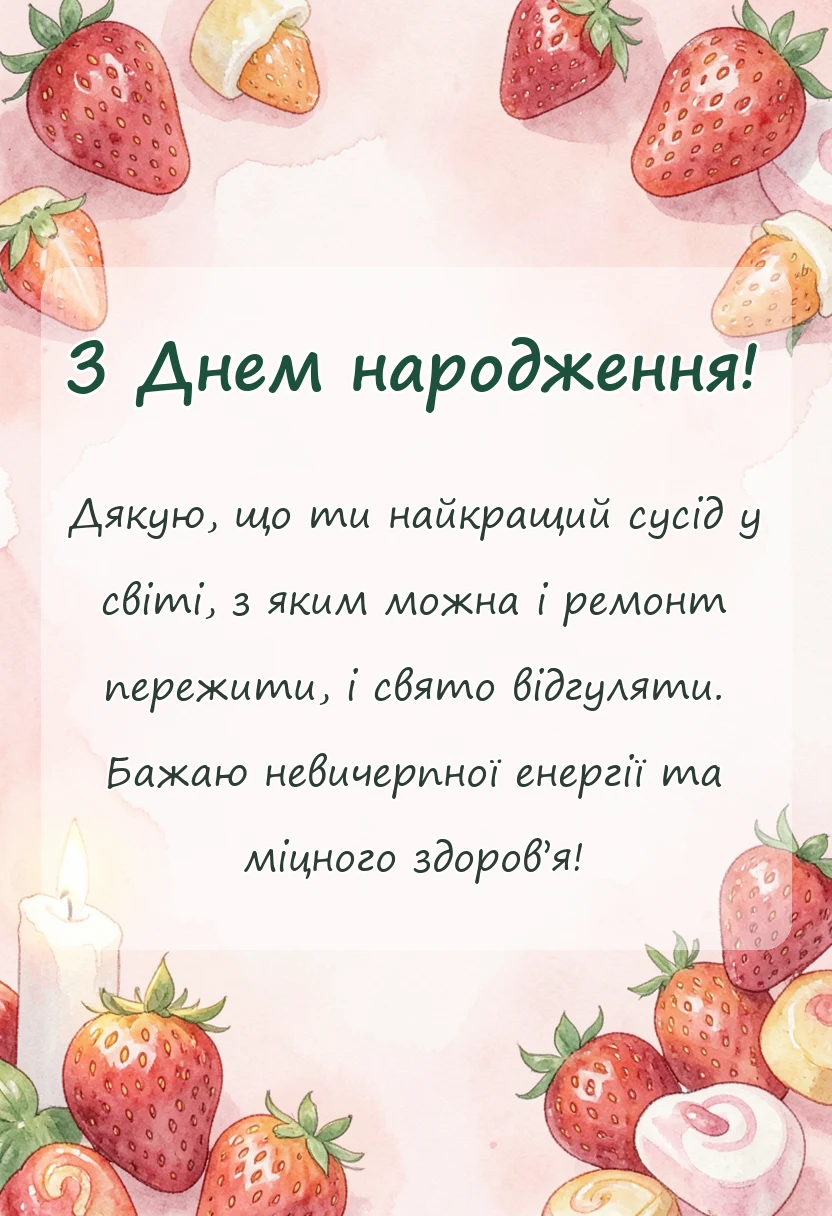 вітальна листівка - прикольні привітання з днем народження сусіду