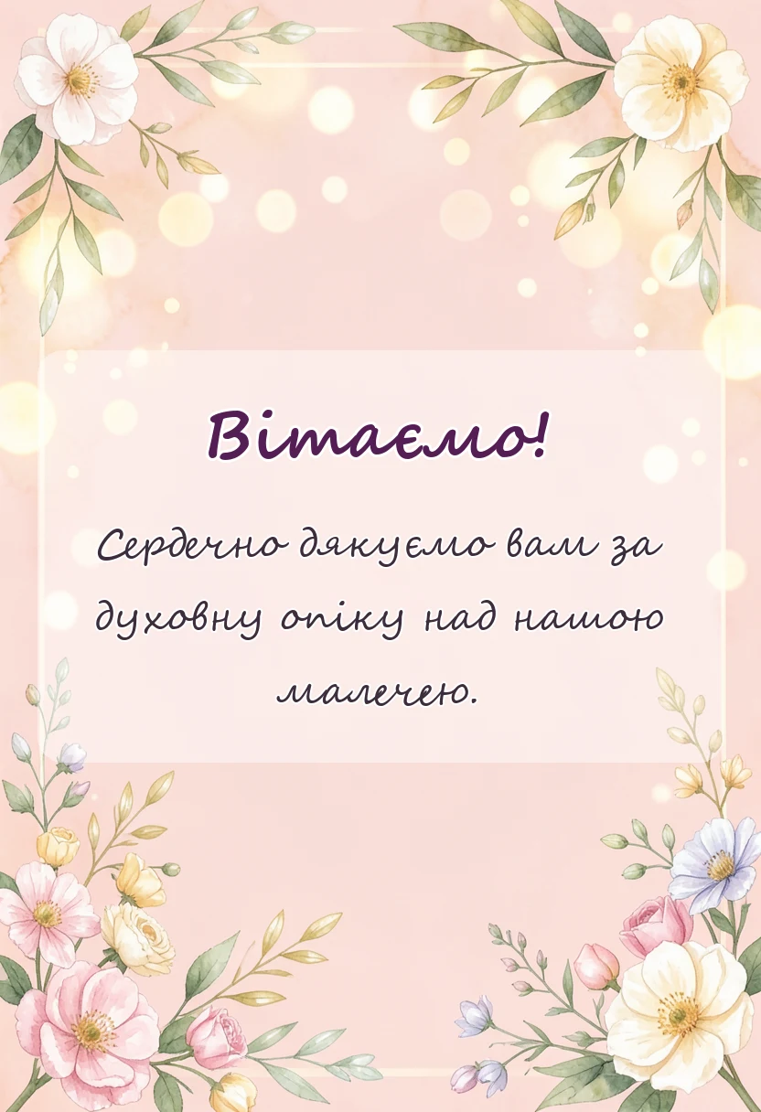 унікальна листівка - подяка кумам за хрещення дитини від батьків