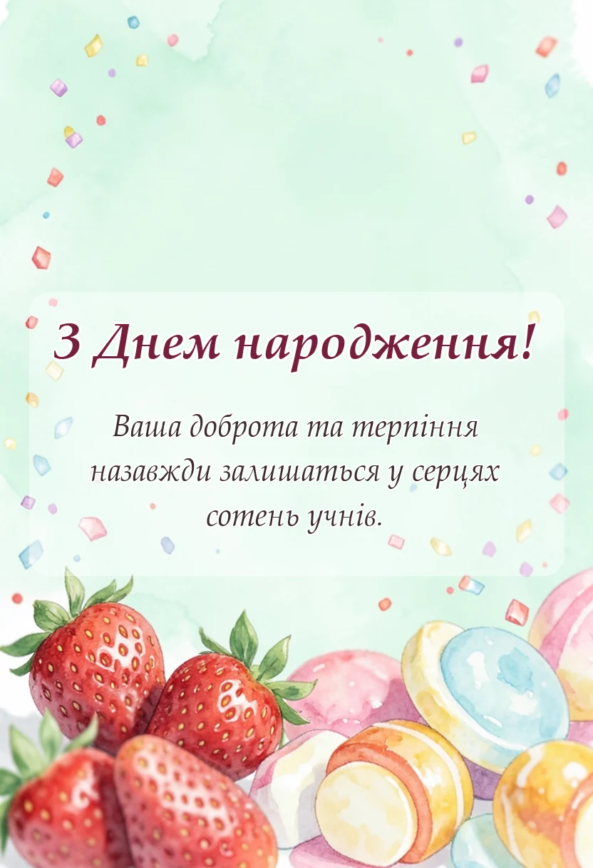 листівка з побажанням - привітання з днем народження вчителя пенсіонера
