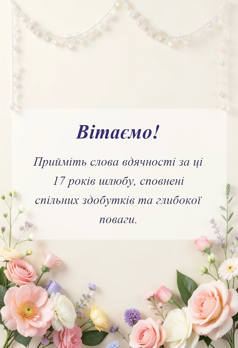 святкова картинка: привітання з 17 років весілля чоловіку