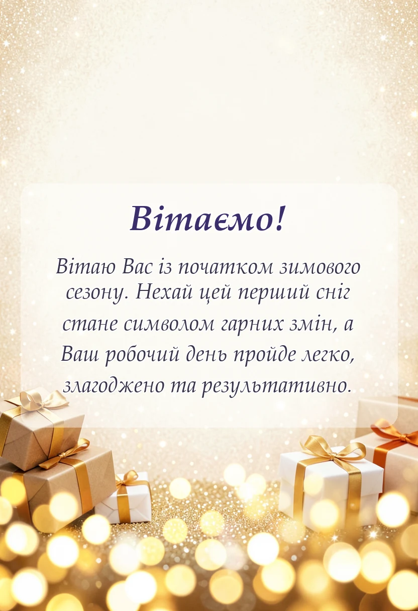 листівка з побажанням - привітання з першим снігом гарного дня
