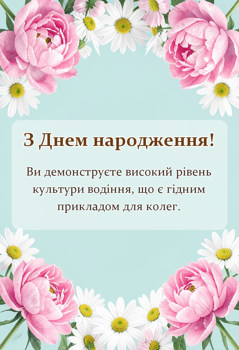 листівка з побажанням - привітання водію жінці