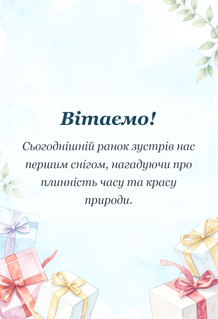 красива листівка: привітання з першим снігом