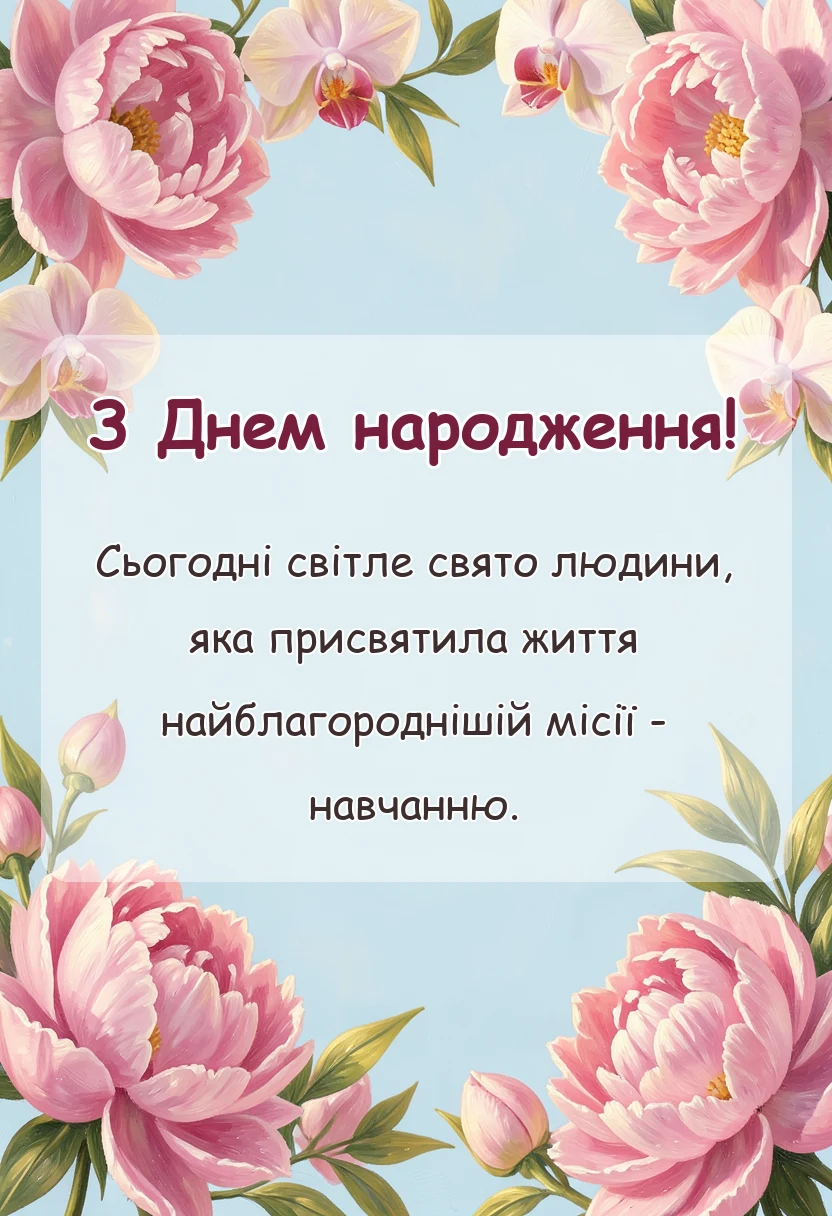 красива листівка: привітання з днем народження вчителя пенсіонера