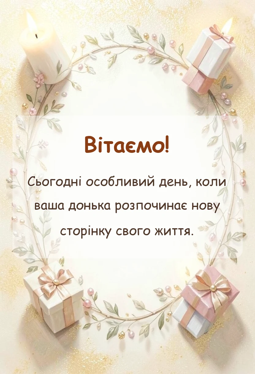 красива листівка: вітання батькам з одруженням доньки