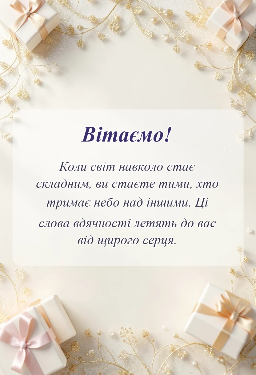 листівка з побажанням - подяка благодійному фонду своїми словами