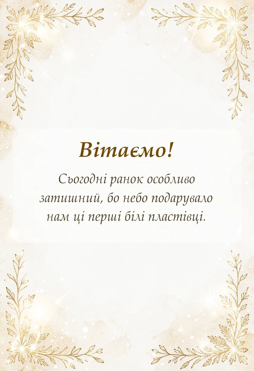 вітальна листівка - привітання з першим снігом гарного дня