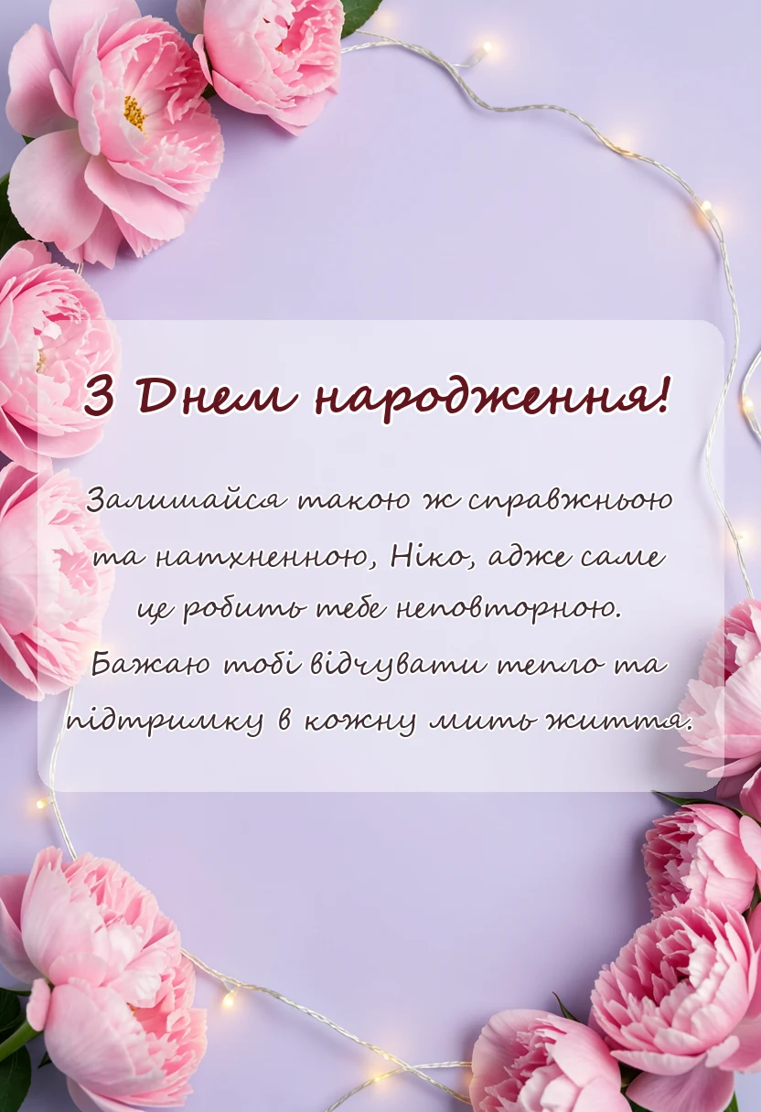 вітальна листівка - привітання з днем народження ніки