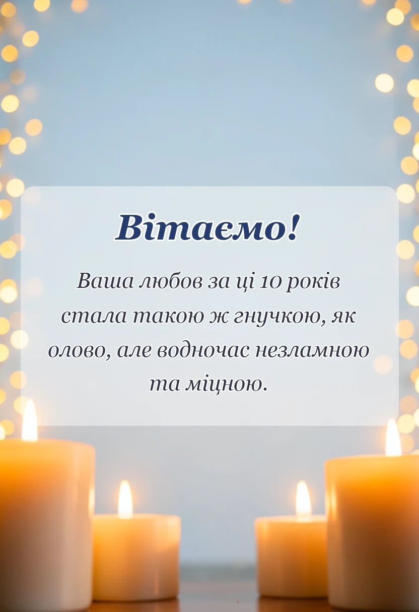 вітальна листівка - привітання традиції ідеї подарунків оловяне весілля 10 років