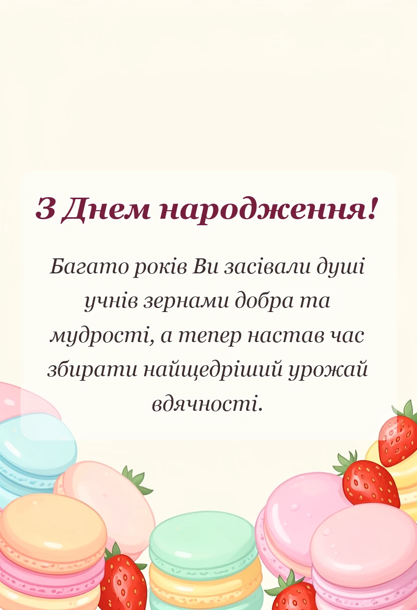 вітальна листівка - привітання з днем народження вчителя пенсіонера