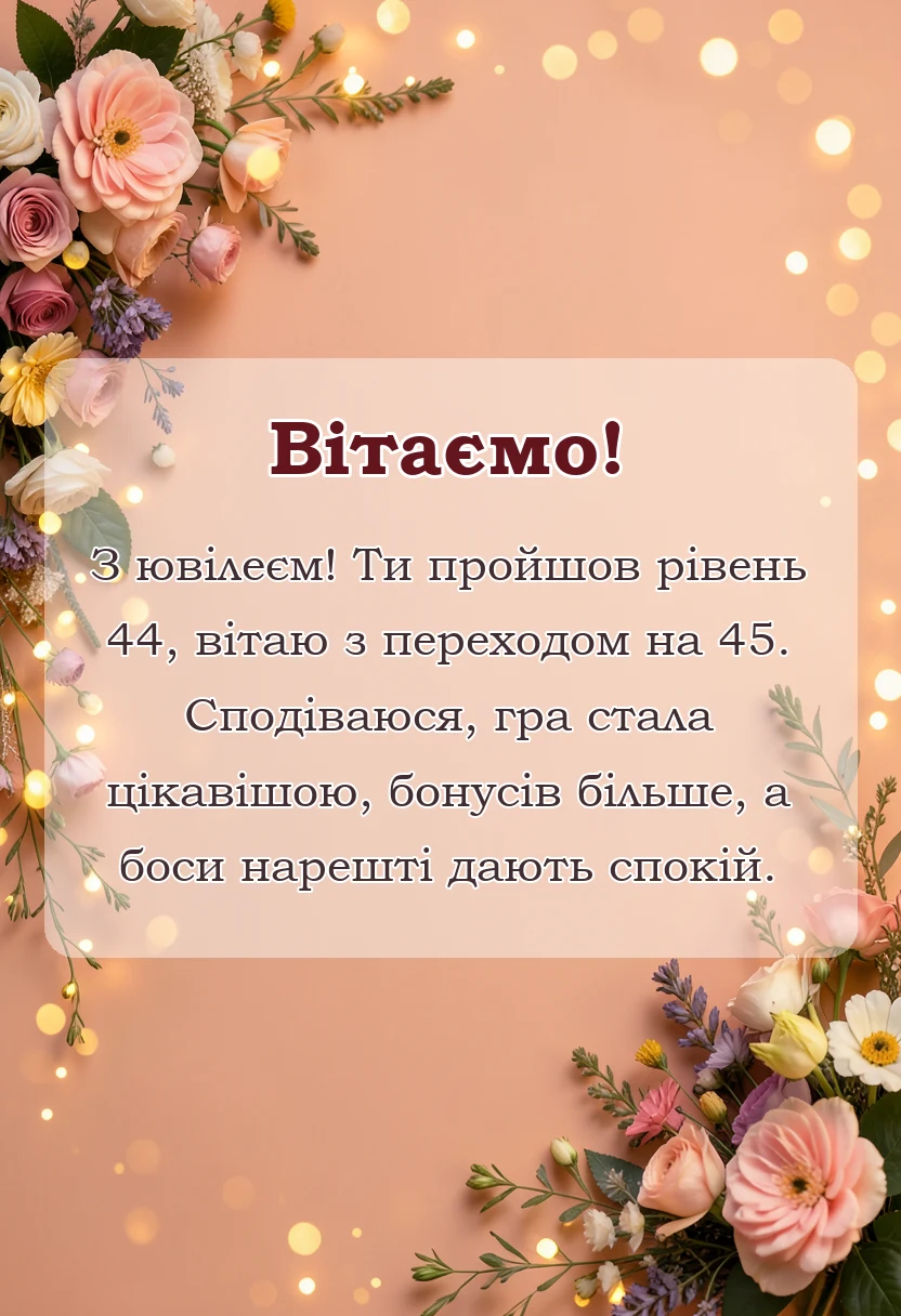 вітальна листівка - привітання з 45-річчям чоловікові