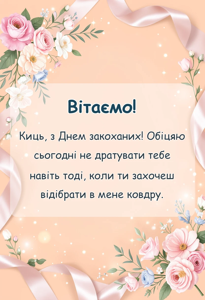 листівка з побажанням - привітання з днем валентина жінці своїми словами