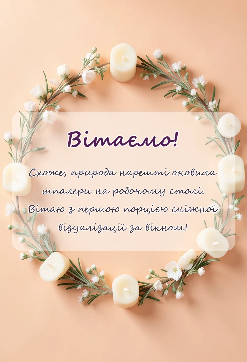 красива листівка: привітання з першим снігом