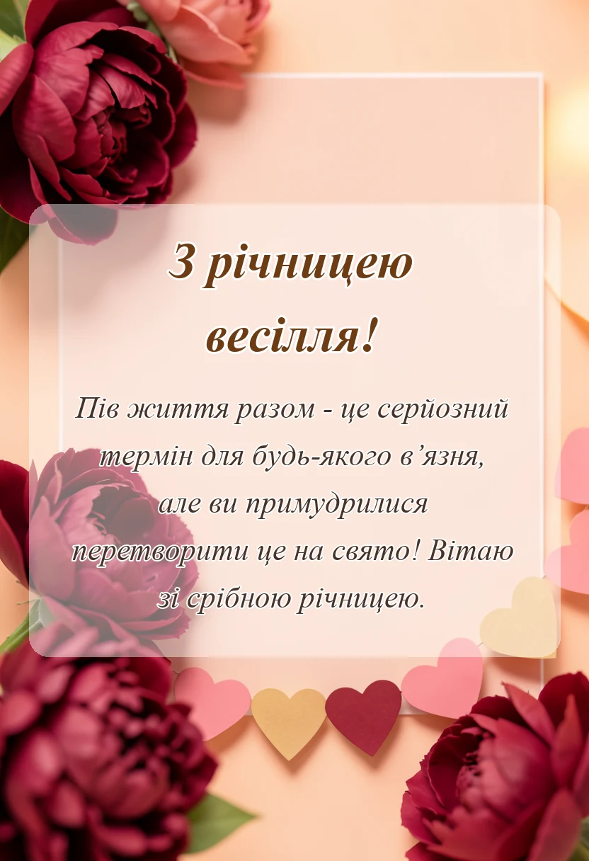 листівка з побажанням - привітання зі срібним весіллям