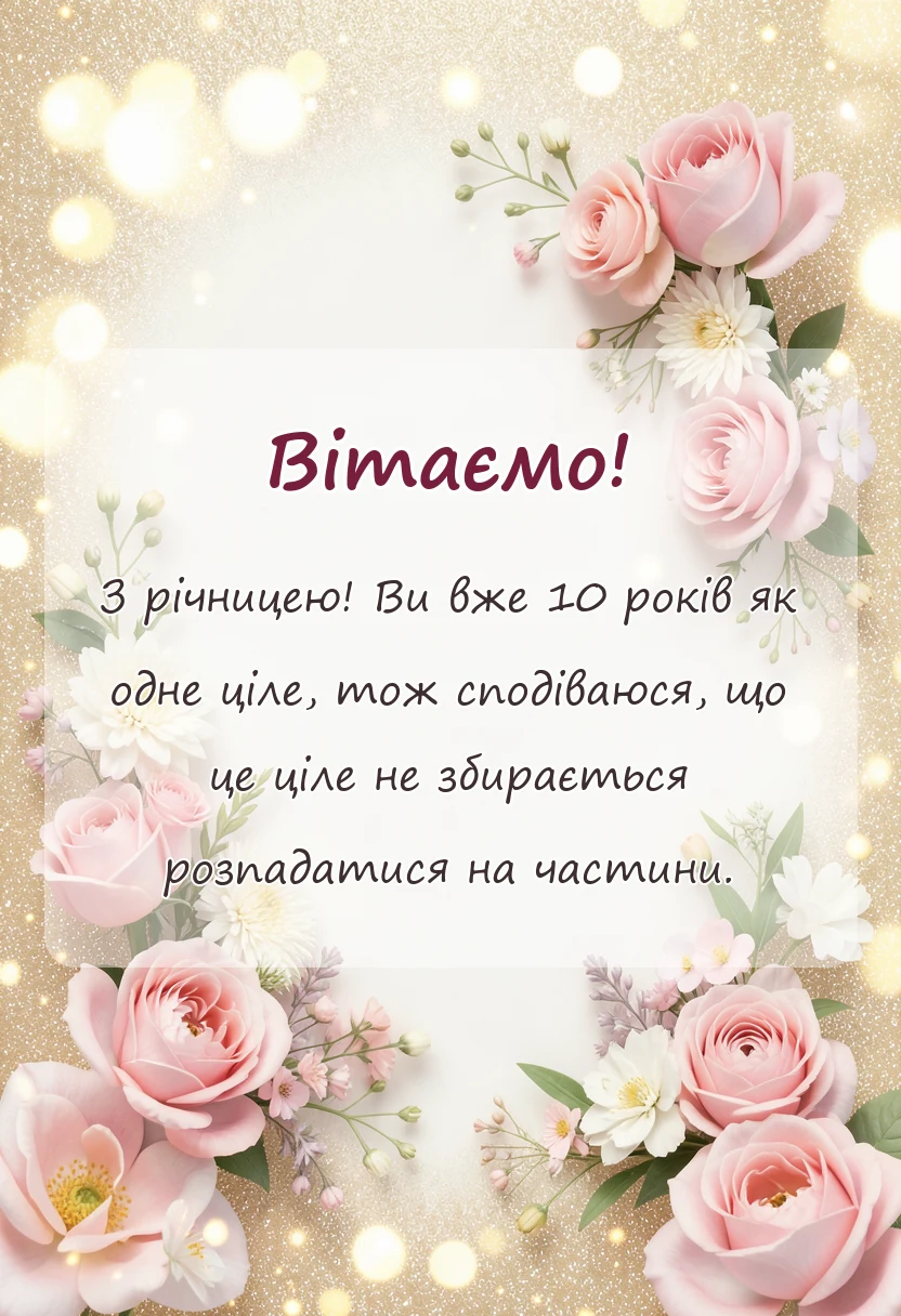 унікальна листівка - прикольні привітання з річницею весілля 10 років