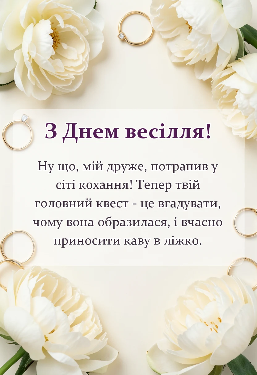унікальна листівка - привітання з весіллям чоловіку