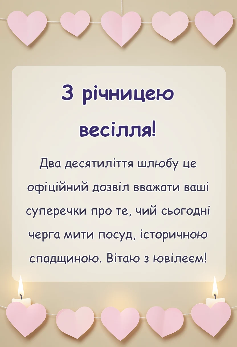 вітальна листівка - привітання з річницею весілля 20 років своїми словами