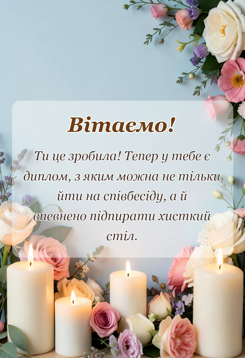 вітальна листівка - привітання з отриманням диплому в прозі