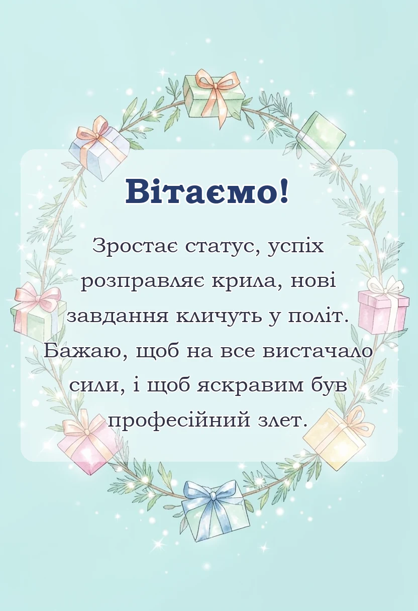 вітальна листівка - привітання з призначенням на посаду картинки