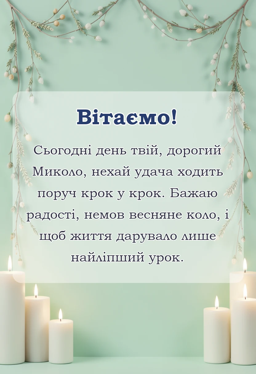 листівка з побажанням - привітання з днем ангела миколи