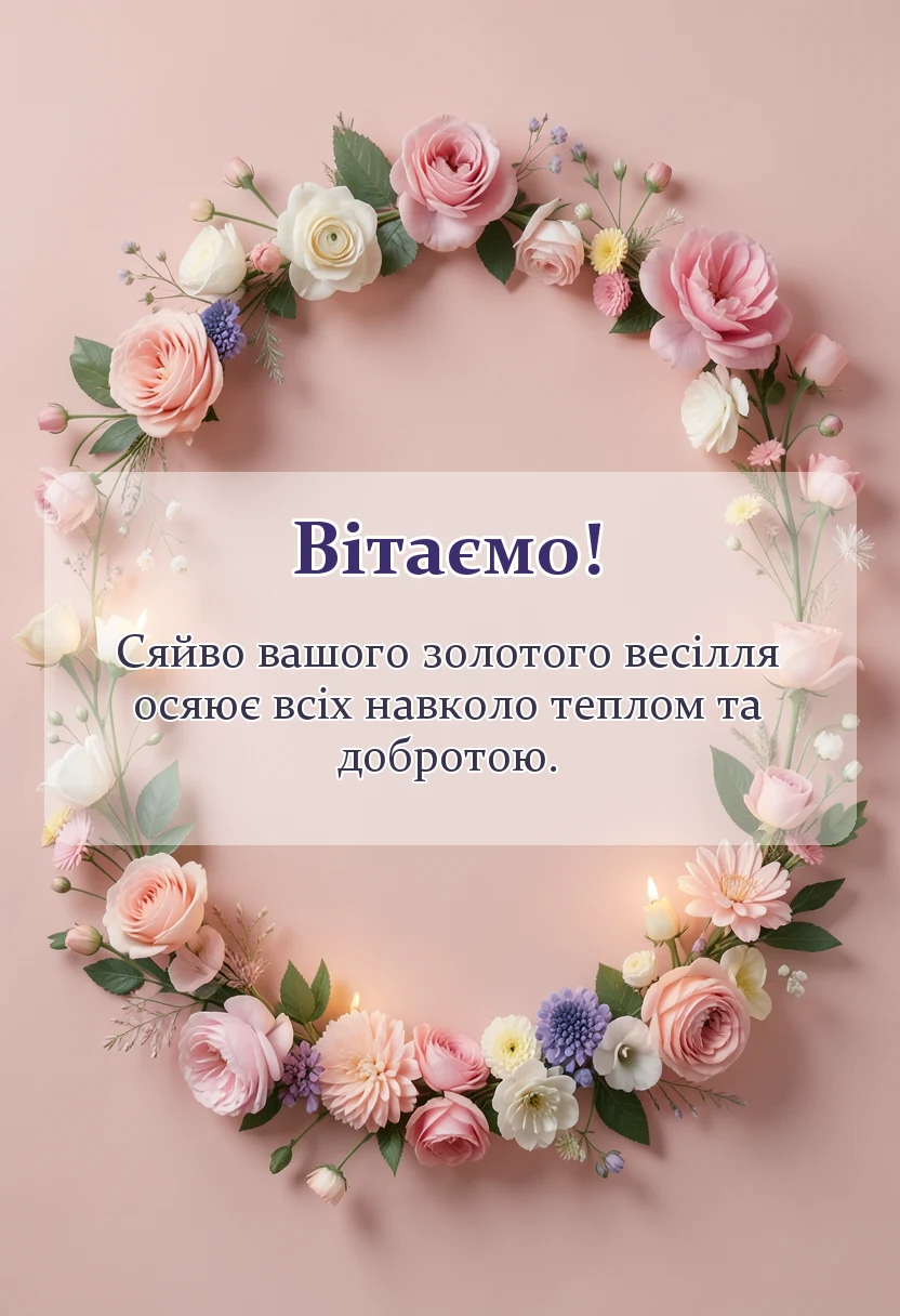красива листівка: привітання з золотим весіллям своїми словами