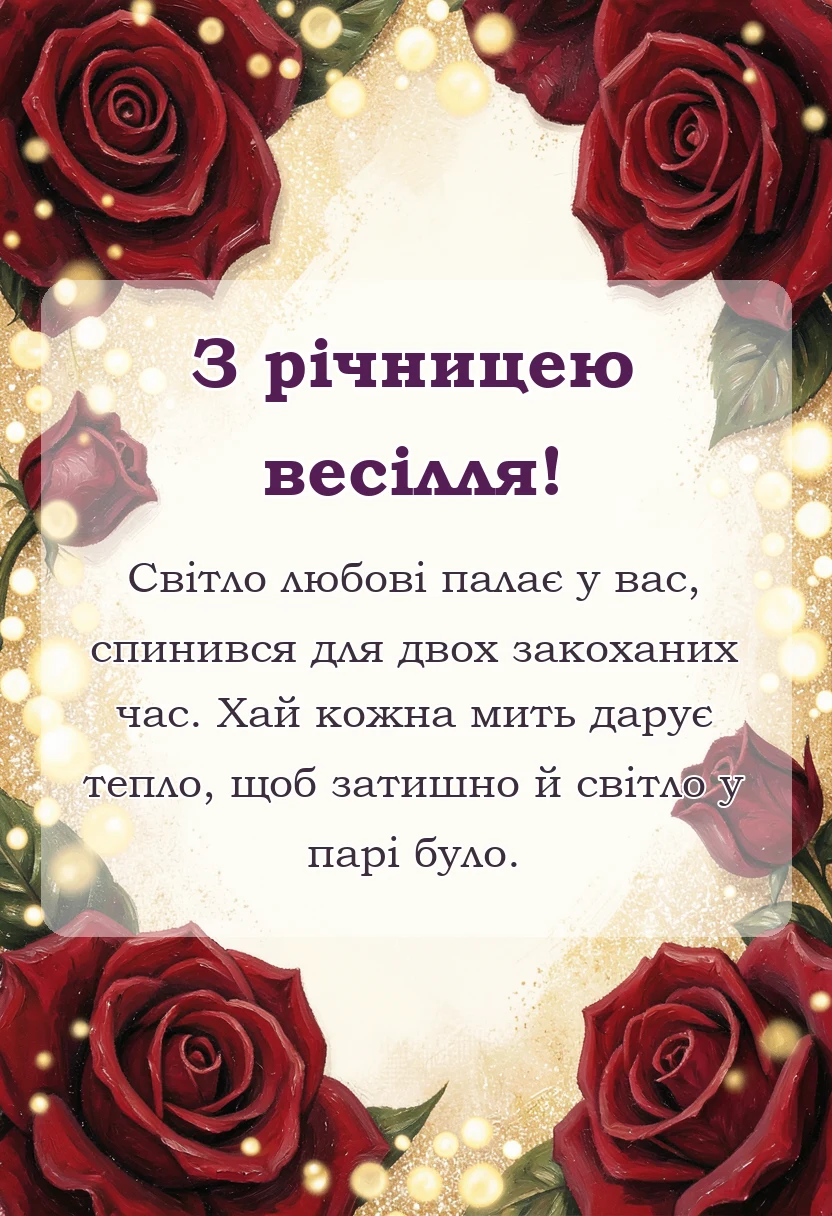 листівка з побажанням - вітання з річницею весілля своїми словами