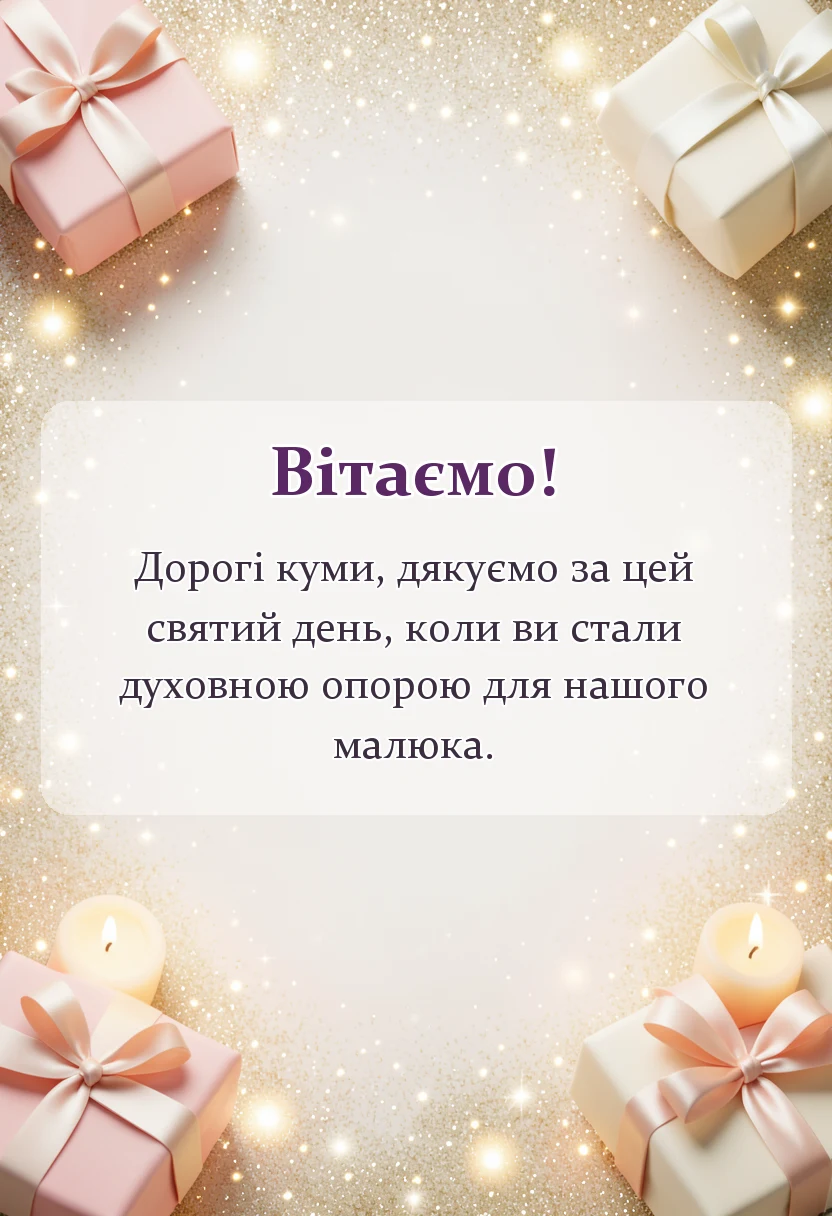 святкова картинка: подяка кумам за хрещення дитини від батьків
