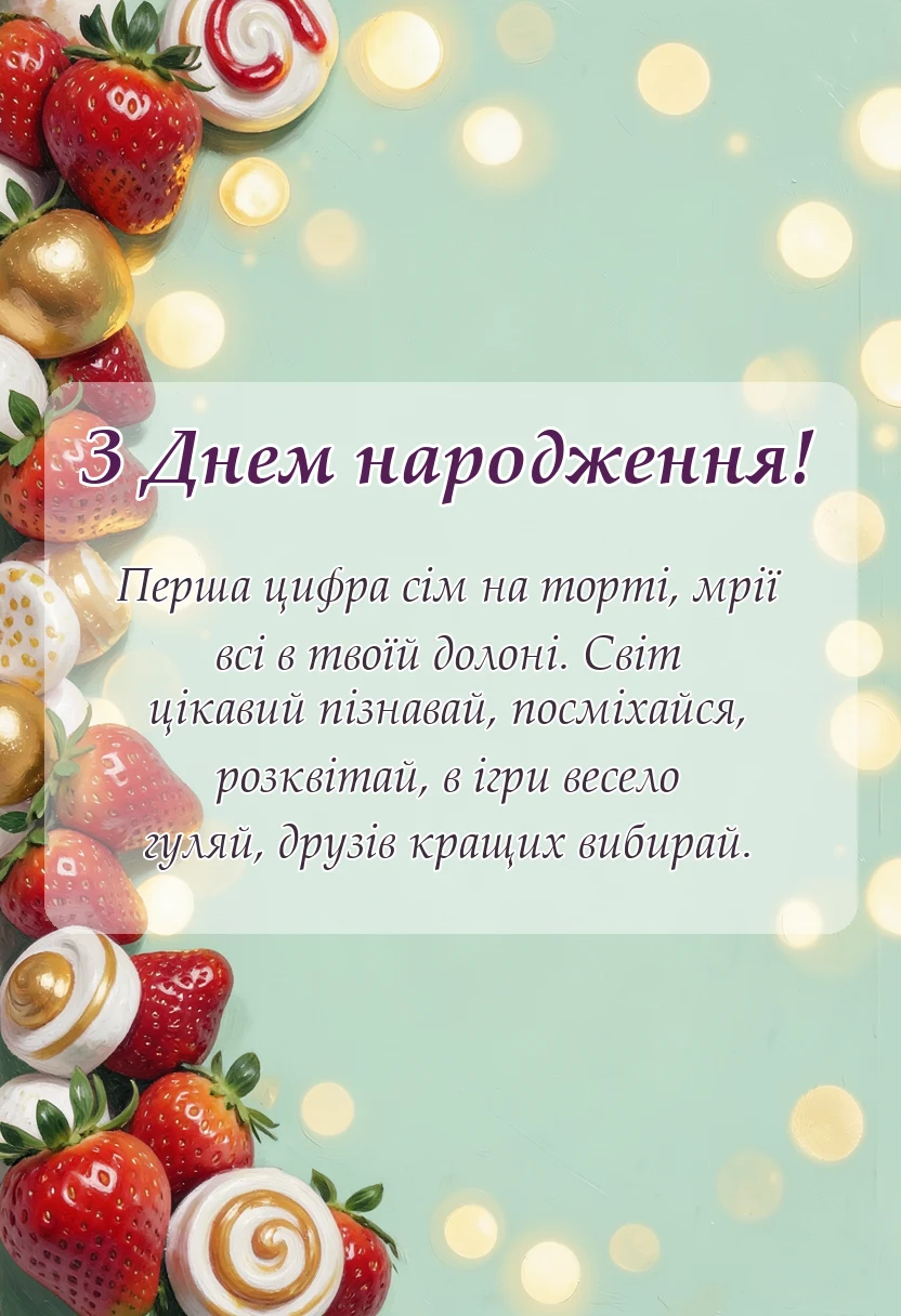 листівка з побажанням - привітання з днем народження сім років своїми словами