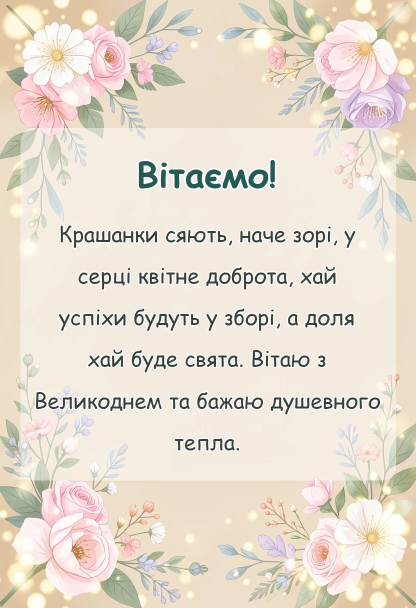 листівка з побажанням - слова привітання з великоднем