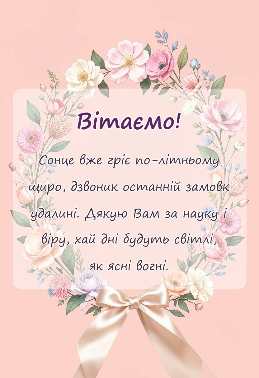святкова картинка: привітання з останнім дзвоником вчительці