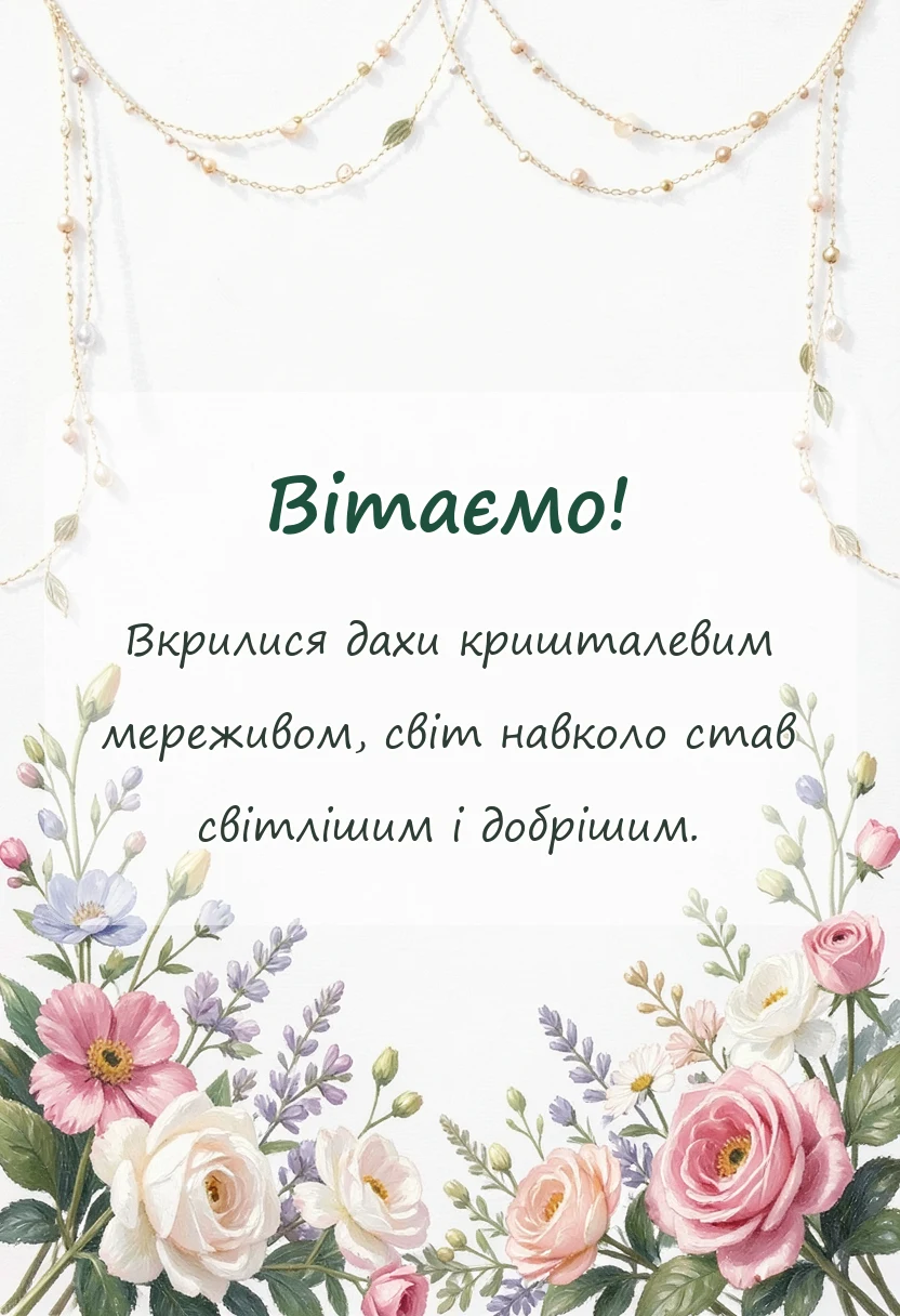 унікальна листівка - привітання з першим снігом гарного дня