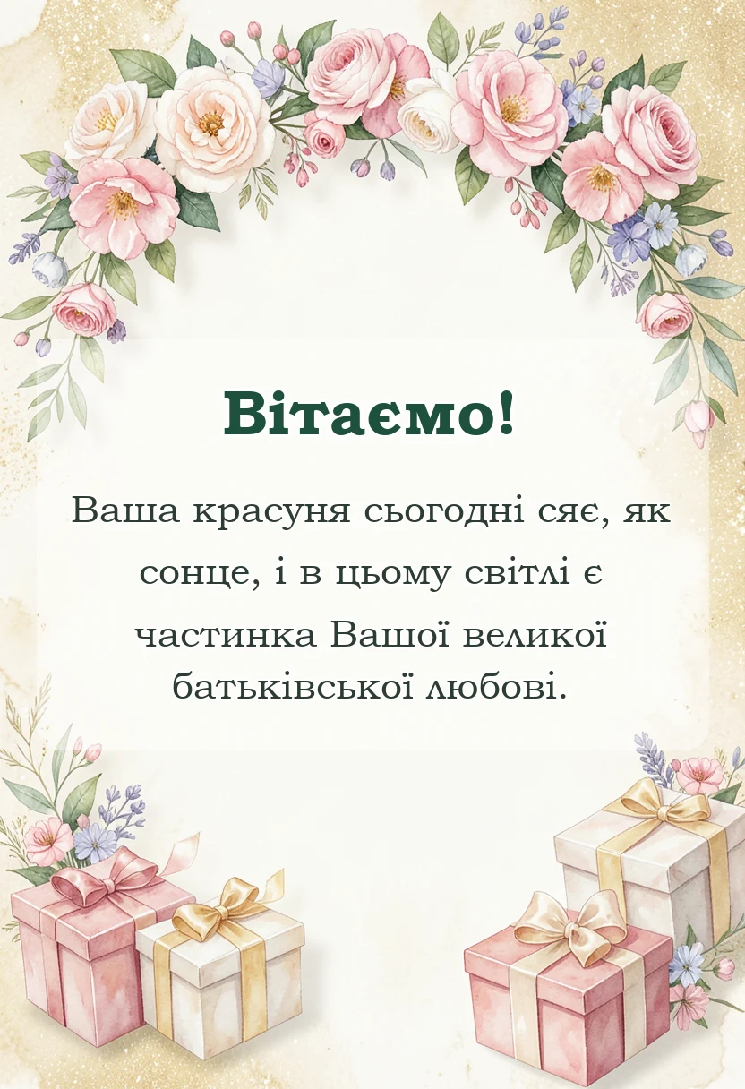 листівка з побажанням - вітання батькам з одруженням доньки