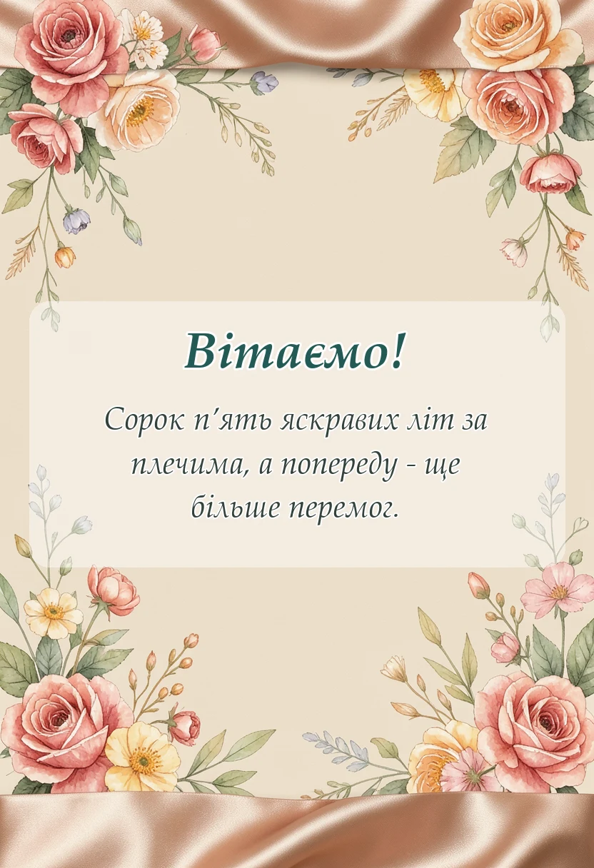 листівка з побажанням - привітання з 45-річчям чоловікові
