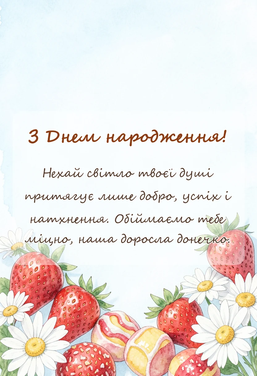 вітальна листівка - вітання з днем народження донечки
