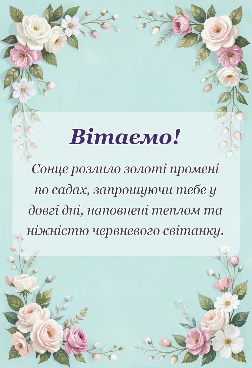 листівка з побажанням - привітання з першим днем літа своїми словами