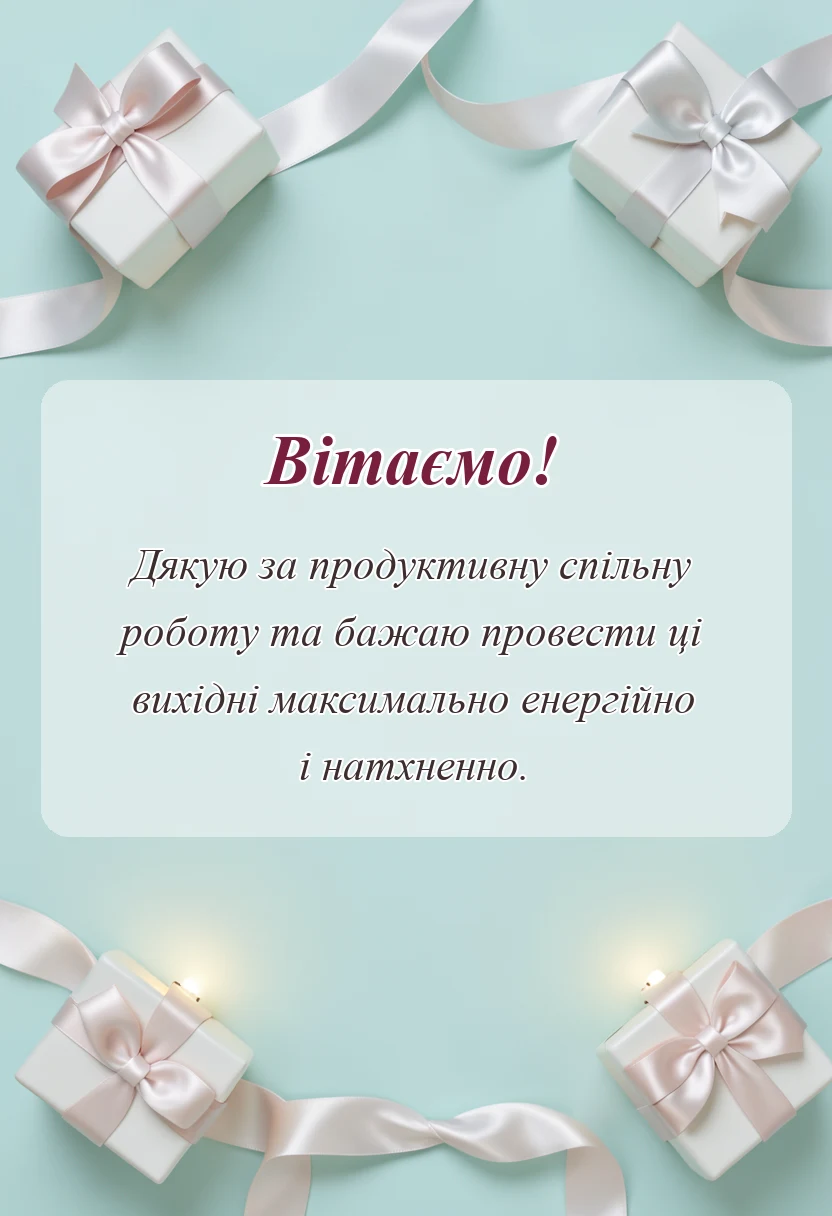 святкова картинка: привітання з останнім робочим днем своїми словами