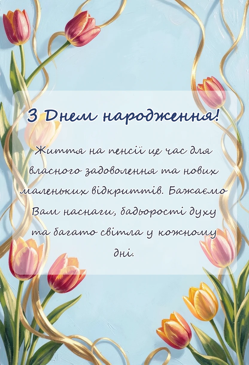 красива листівка: привітання з днем народження вчителя пенсіонера