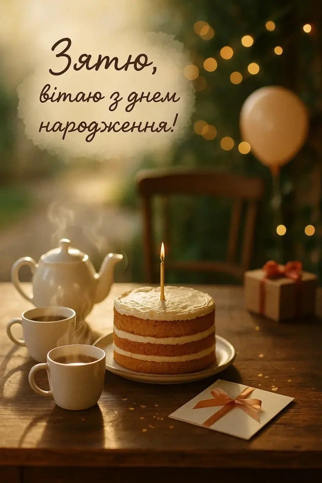 Святковий стіл з тортам та кавою для дня народження.