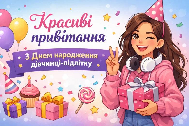 Дівчина тримає подарунки на день народження з кульками та солодощами.