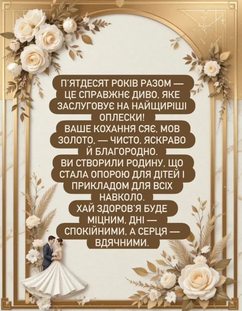 Привітання з золотим весіллям у прозі