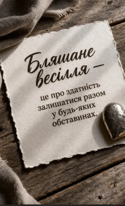 Привітання з річницею весілля - бляшане весілля на дерев'яному фоні.